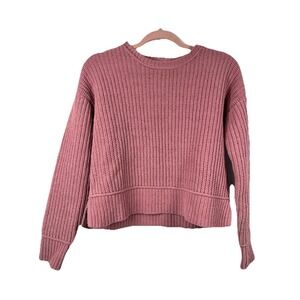 Aeropostale Chenille Sweater Medium Pink Mauve Cropped Chunky Knit Soft Coquette
